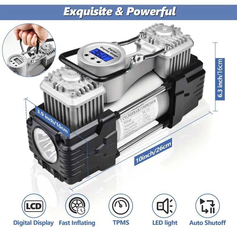 Twin Cylinder Air Compressor 12V Portable
